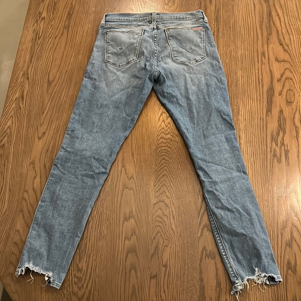 Hudson Krista Super skinny jeans, frayed hem, high rise, light wash, size 28